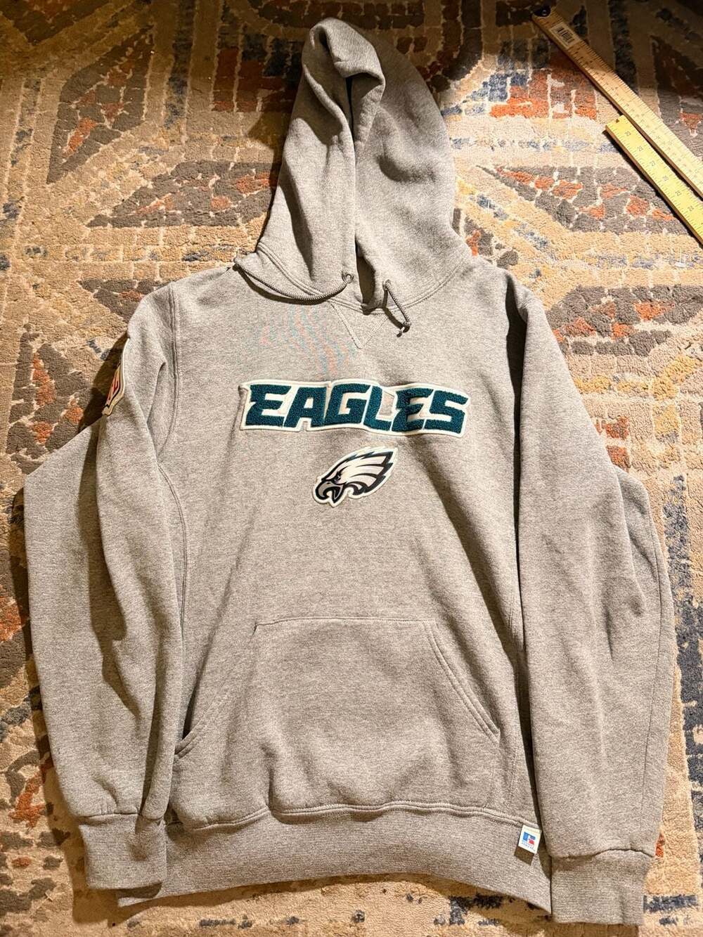Russell Athletic Philadelphia Eagles Chenille Applique Gray Pullover Hoodie Sz M